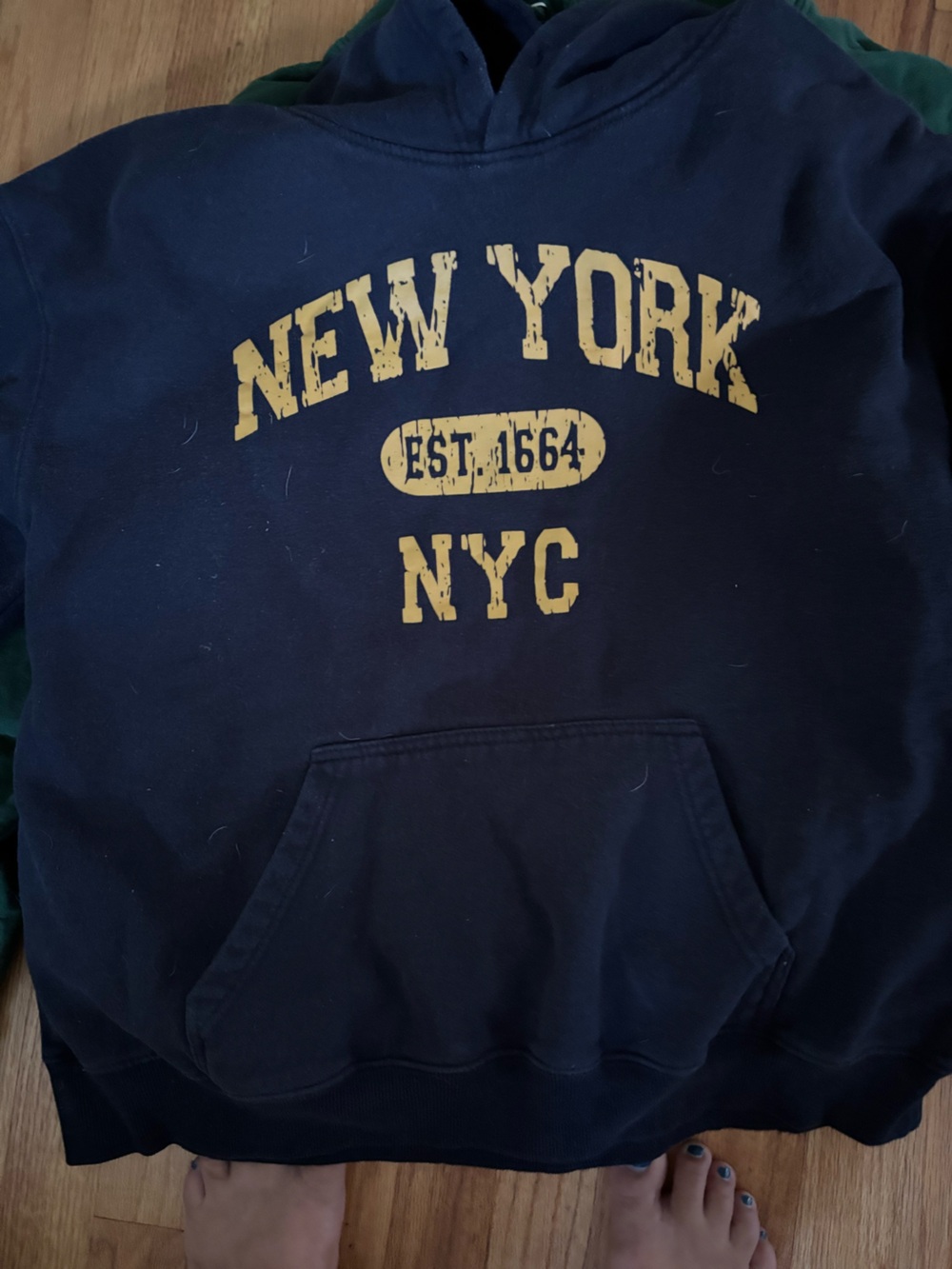 NEW YORK NYC Navy Hoodie with Yellow Print